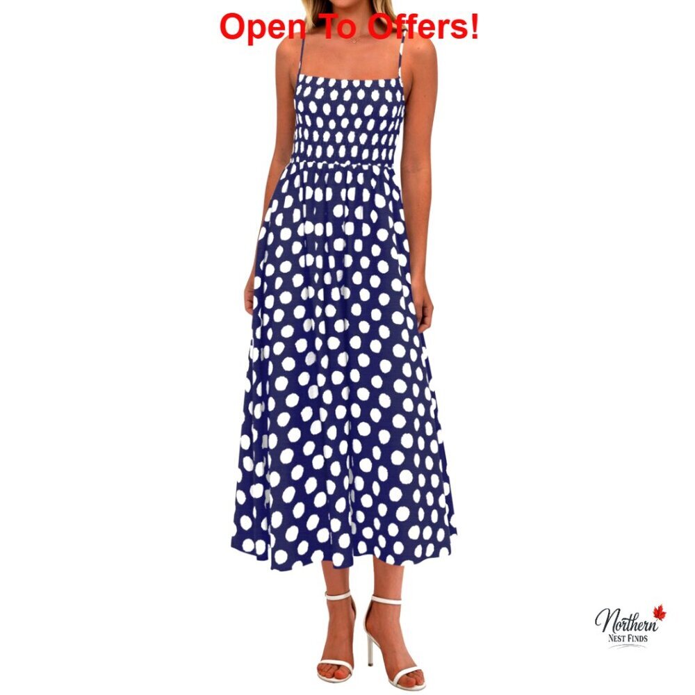Sleeveless Spaghetti Strap Smocked Midi Dress with Pockets